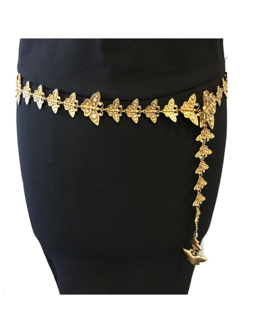 Ceinture CHRISTIAN DIOR Couture vintage en métal doré et strass