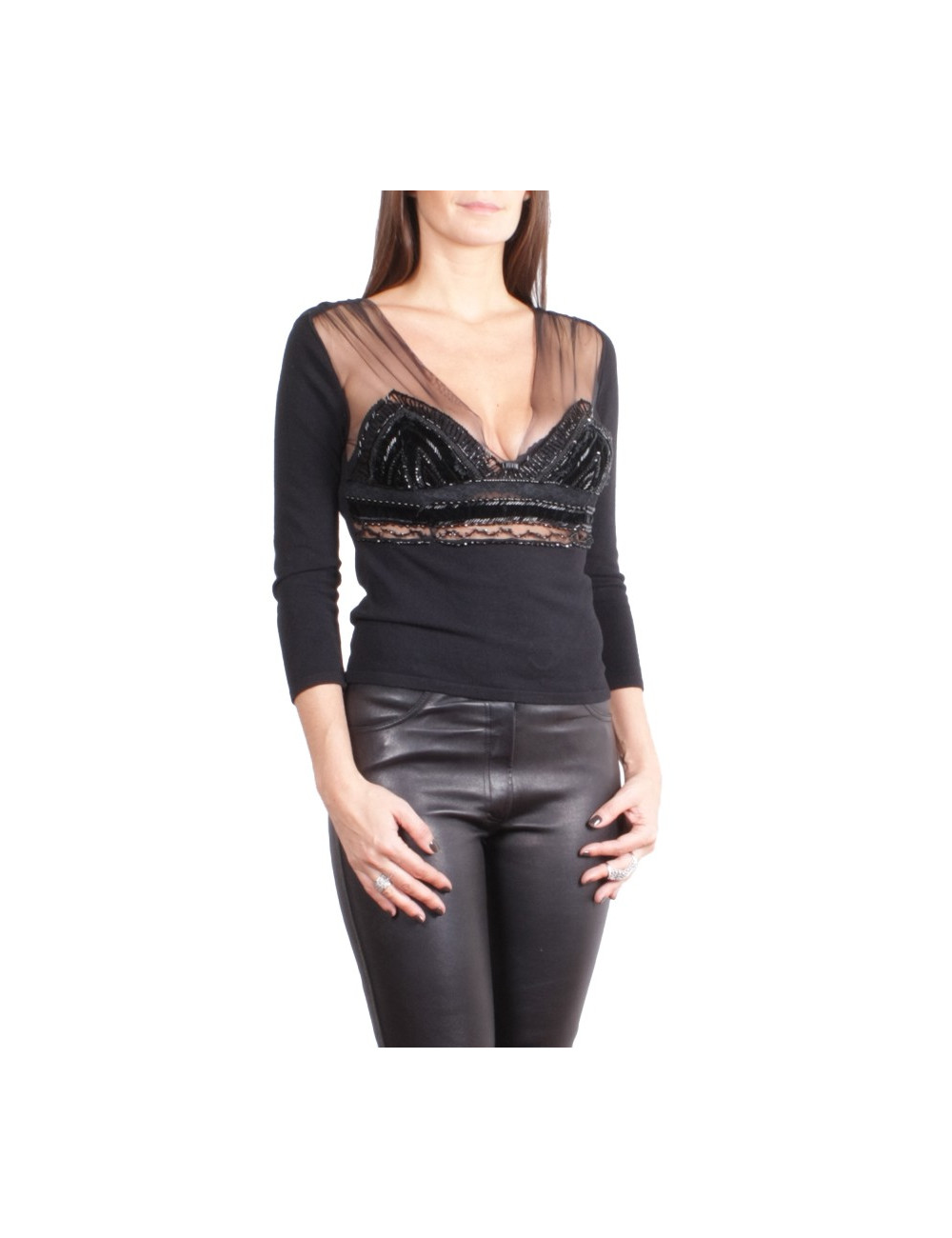 Top VALENTINO brodé noir T 38