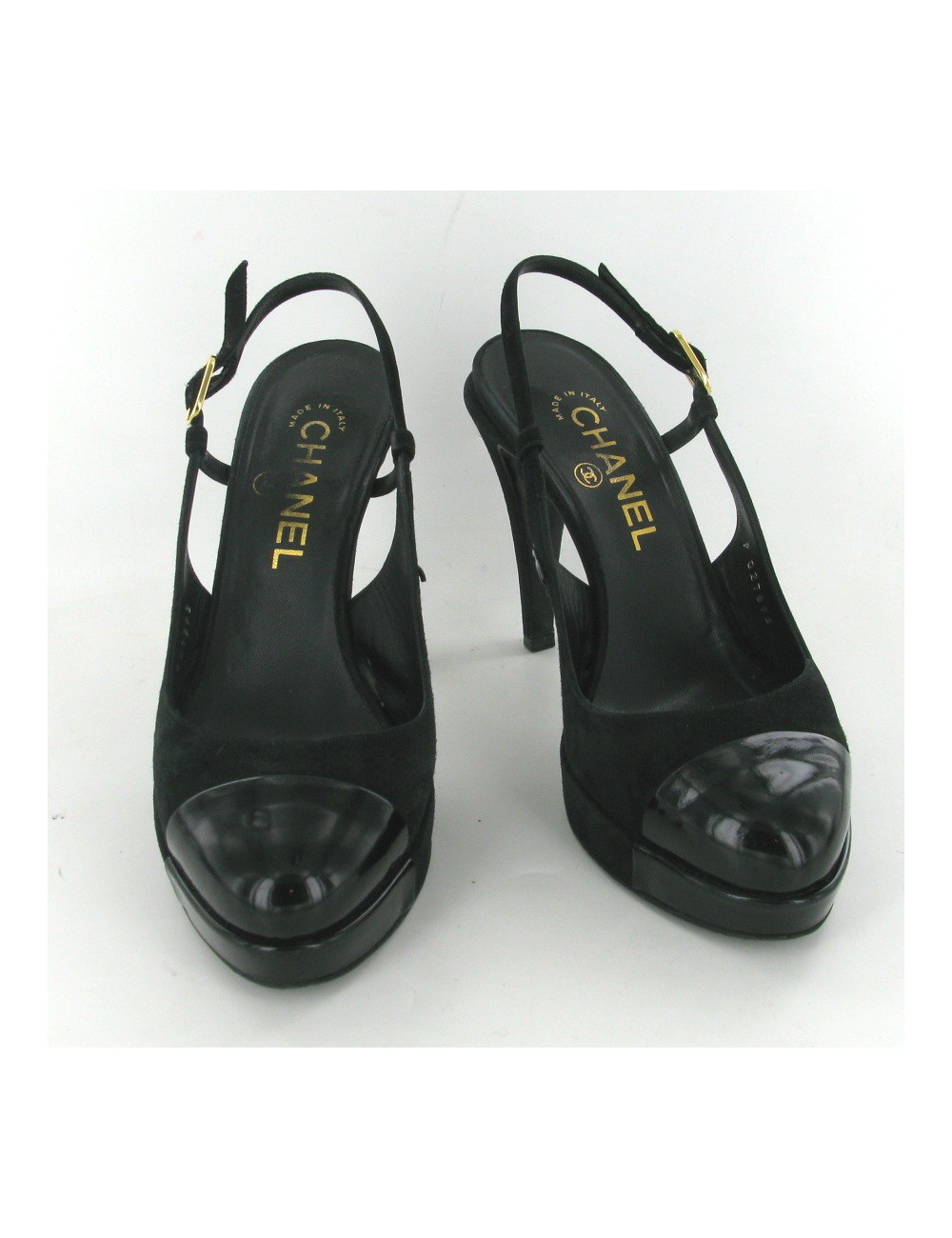 Escarpins en daim et cuir vernis noir T37 CHANEL