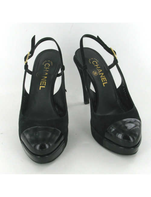 Escarpins en daim et cuir vernis noir T37 CHANEL