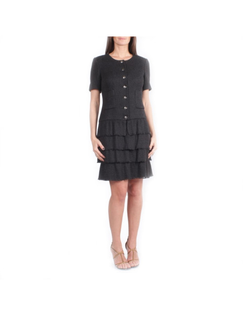 CHANEL T 36 EN black tweed dress