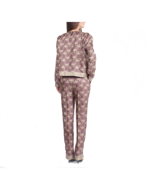 All jacket and pants ROCHAS T 44 IT / EN 40 silk printed pink and Brown