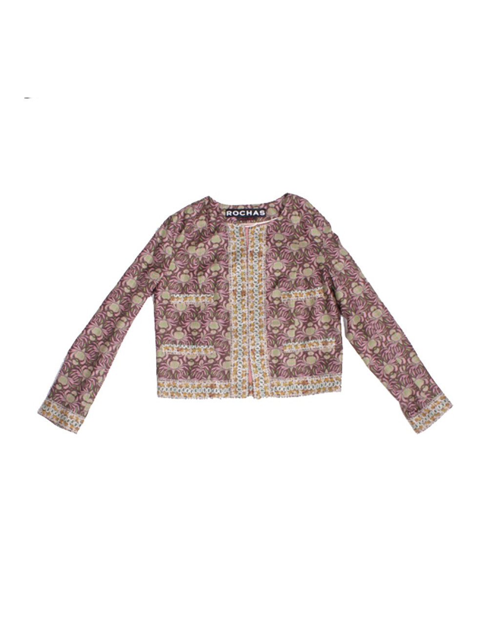 All jacket and pants ROCHAS T 44 IT / EN 40 silk printed pink and Brown