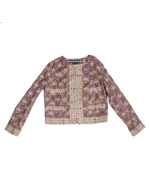 All jacket and pants ROCHAS T 44 IT / EN 40 silk printed pink and Brown