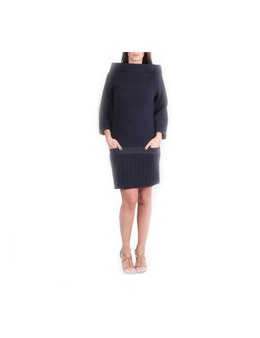 Robe CHANEL T 34 FR en laine bleu marine 