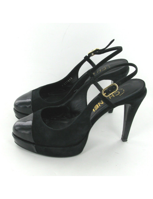 Escarpins en daim et cuir vernis noir T37 CHANEL