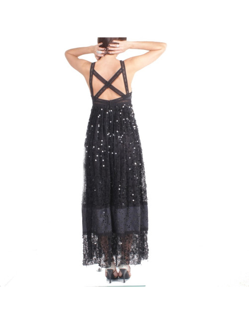 Evening dress CHANEL T 36 EN black silk and leather