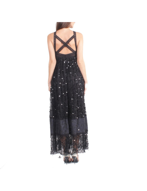 Evening dress CHANEL T 36 EN black silk and leather