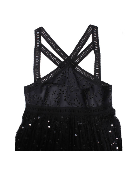 Evening dress CHANEL T 36 EN black silk and leather