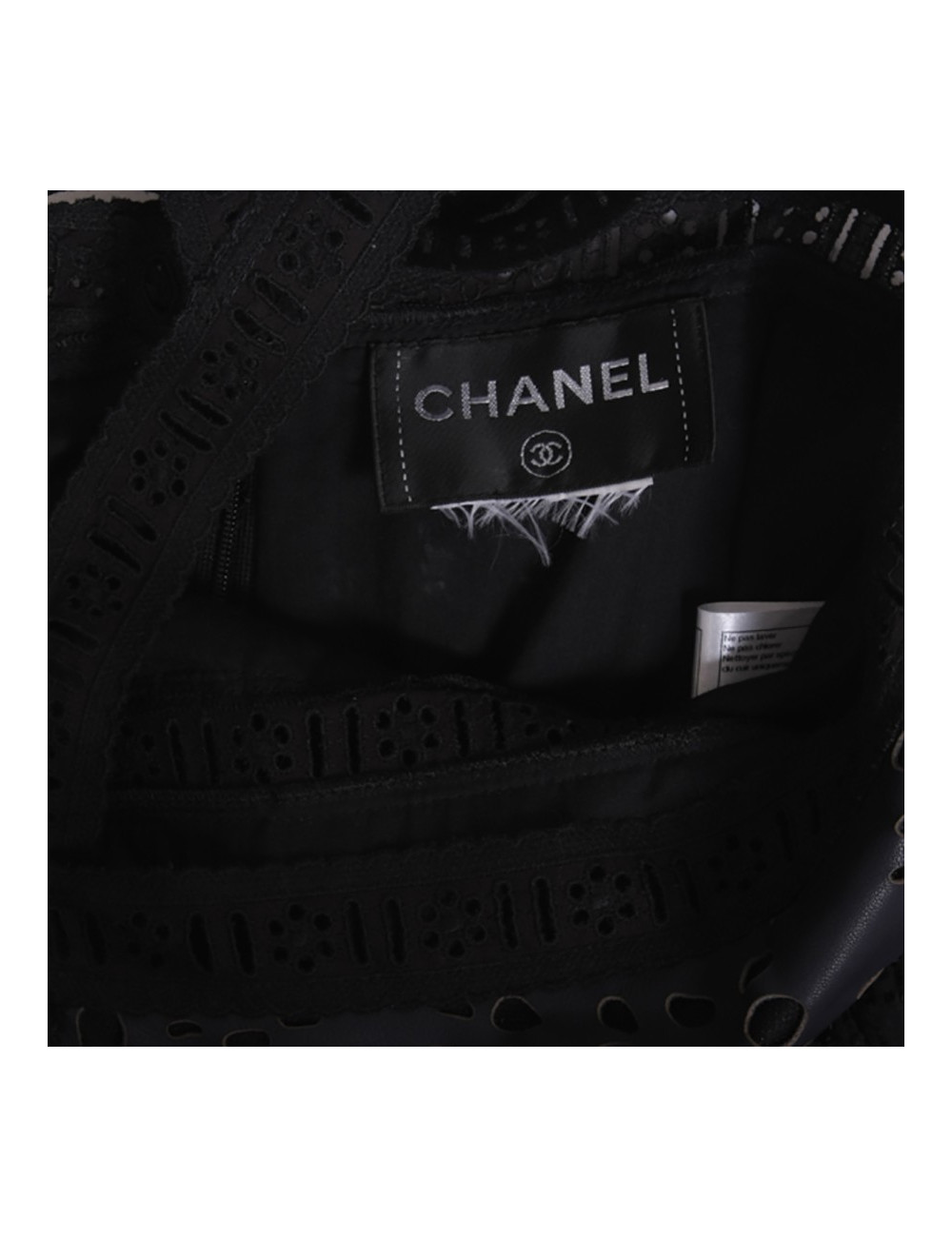 Robe du soir CHANEL  T 36 noire en soie et cuir 