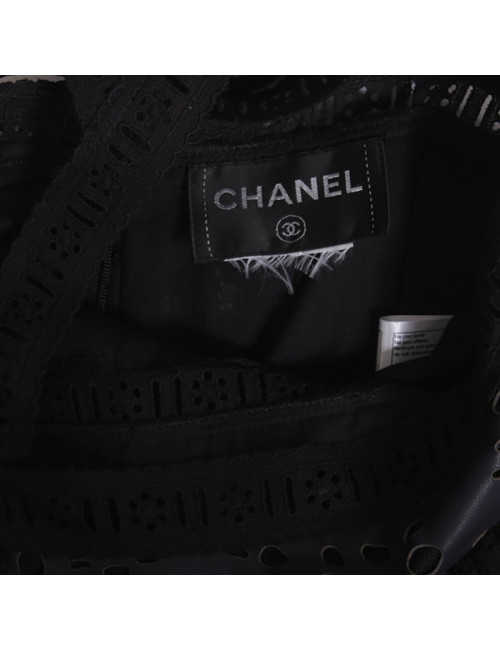 Robe du soir CHANEL  T 36 noire en soie et cuir 