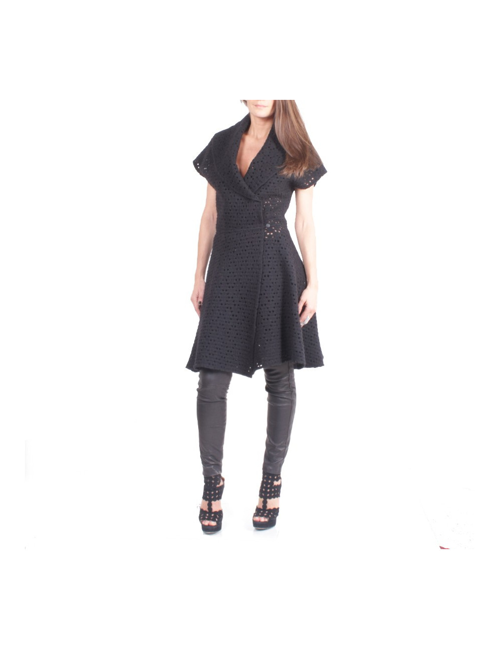 Manteau ALAIA T 38 en laine noir ajourée