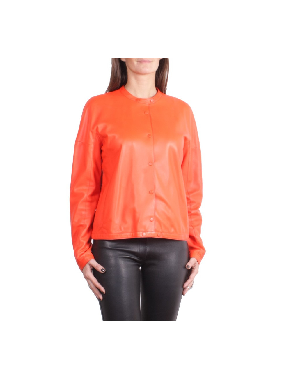Blouson HERMES T 40 cuir d'agneau orange