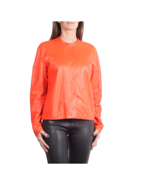 Blouson HERMES T  cuir d'agneau orange