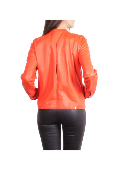 Blouson HERMES T 40 cuir d'agneau orange