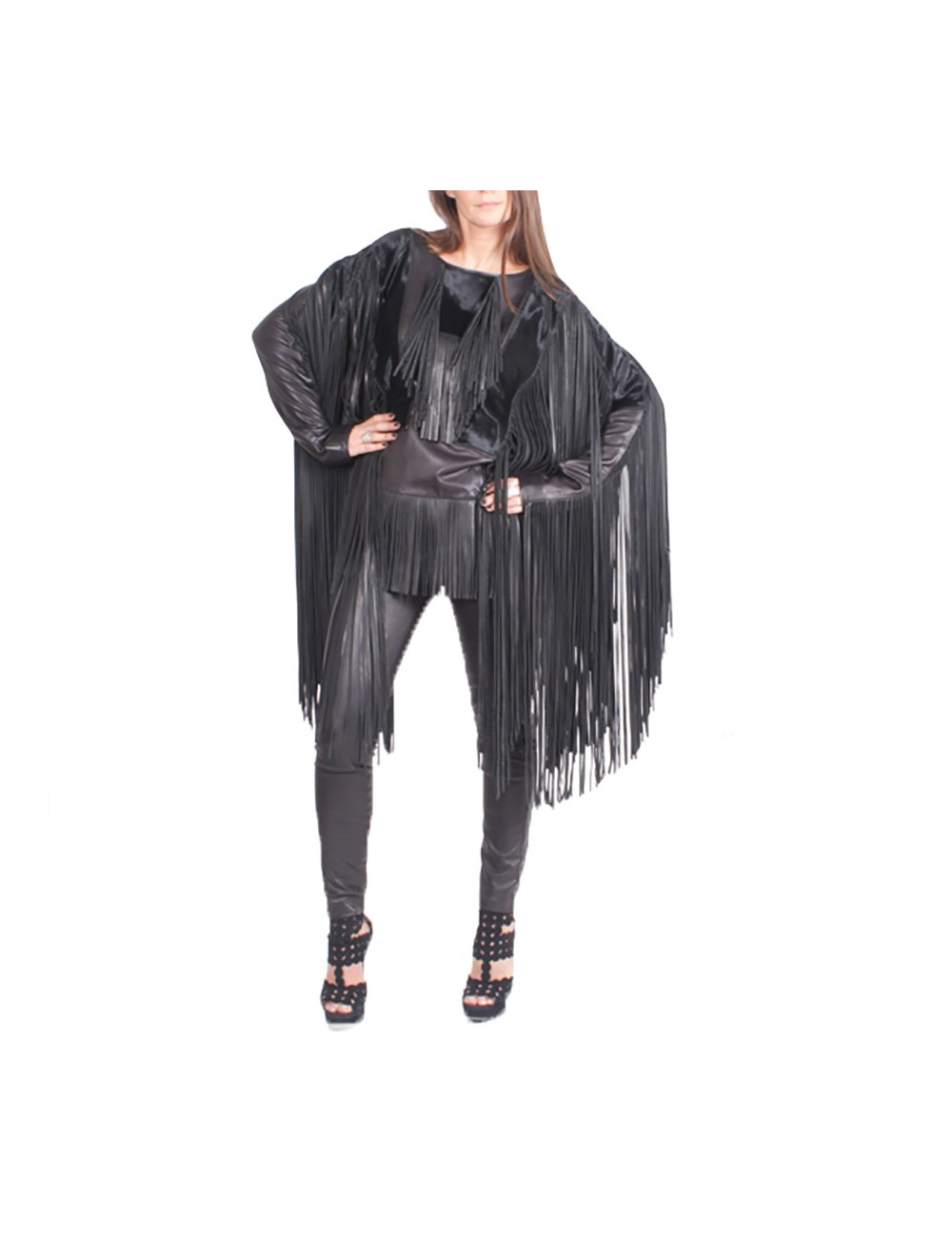 TOM FORD fringed Top in black leather size 38EU