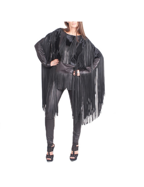 TOM FORD fringed Top in black leather size 38EU