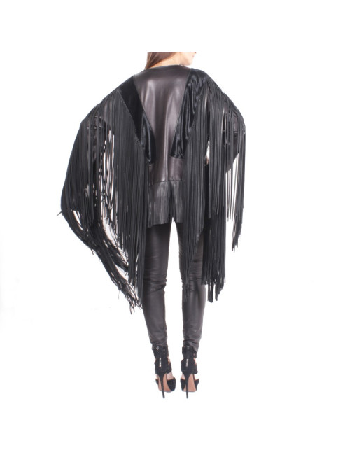 TOM FORD fringed Top in black leather size 38EU