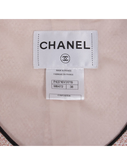 Ensemble CHANEL T 38 tweed rose et jupe en voile de soie