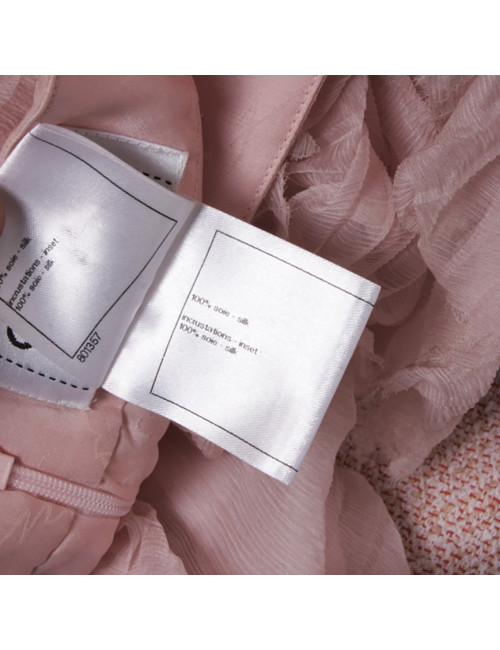 Ensemble CHANEL T 38 tweed rose et jupe en voile de soie