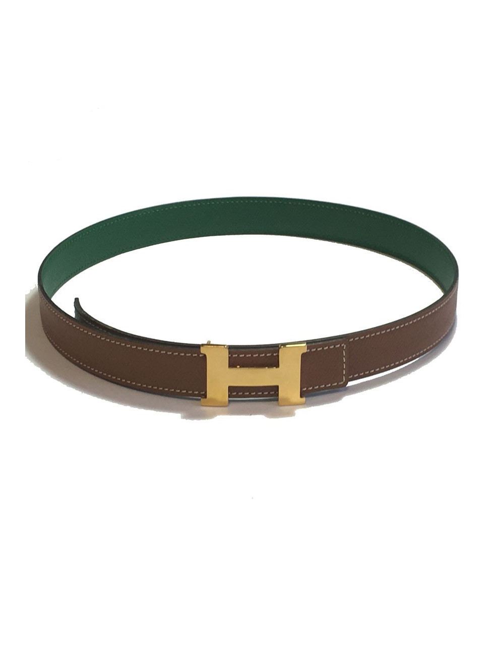 xxx Ceinture HERMÈS réversible en cuir grainé marron et vert Taille 70