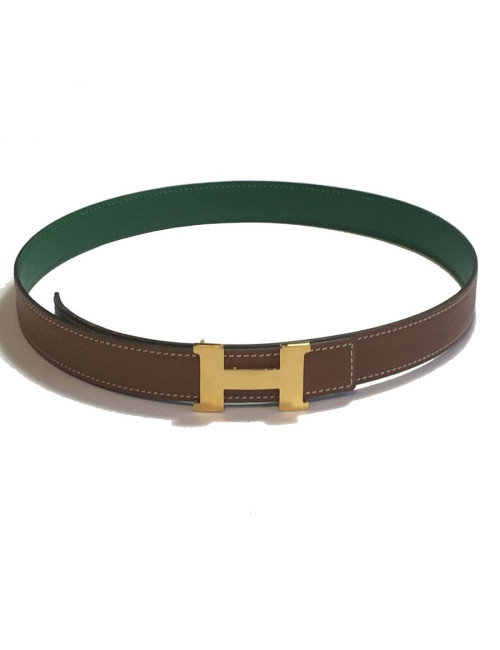 xxx Ceinture HERMÈS réversible en cuir grainé marron et vert Taille 70