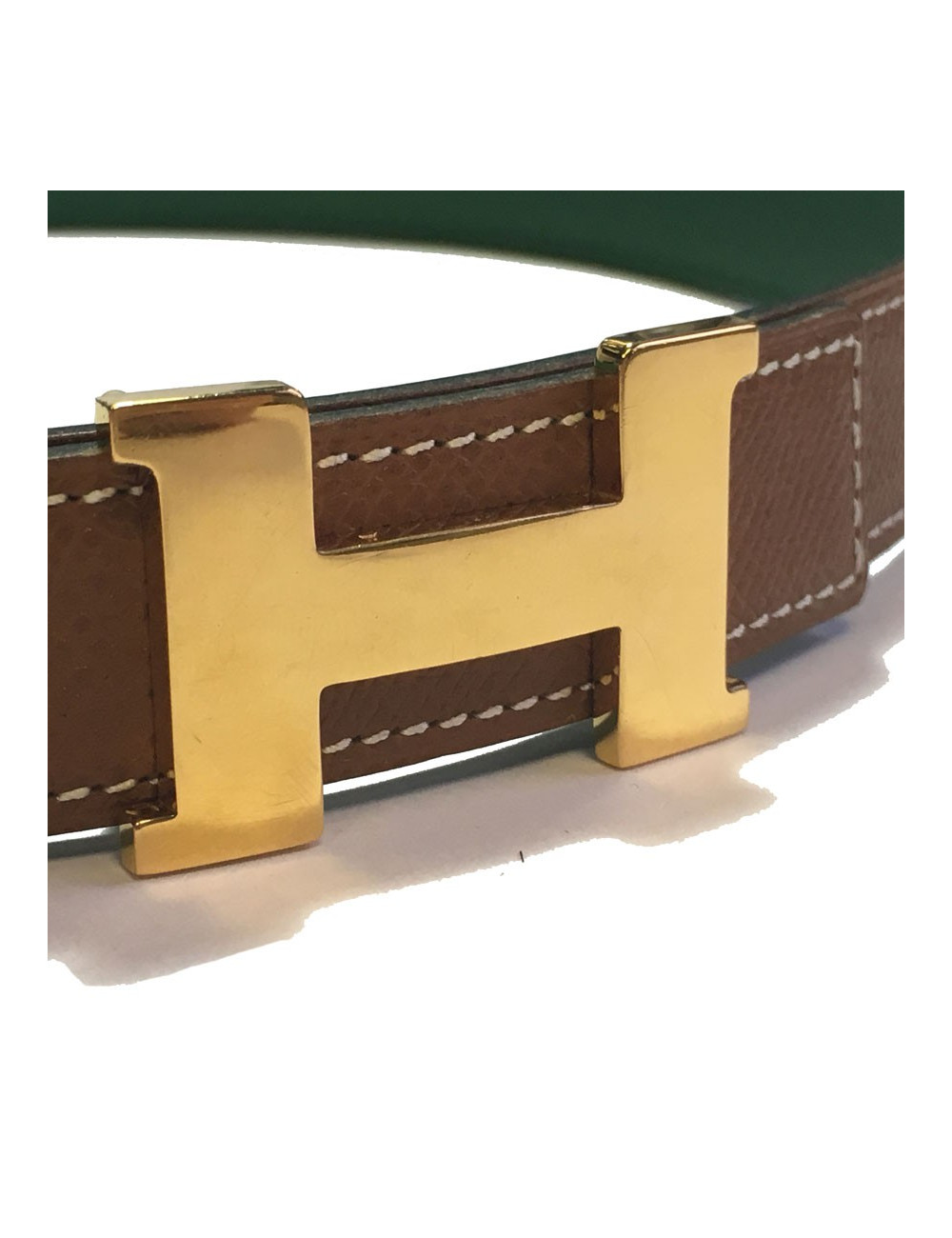 xxx Ceinture HERMÈS réversible en cuir grainé marron et vert Taille 70