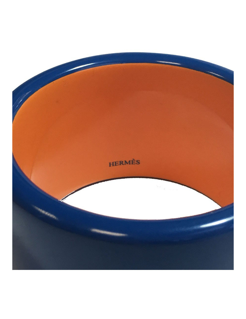 Manchette HERMÈS en bois laqué bleu et orange