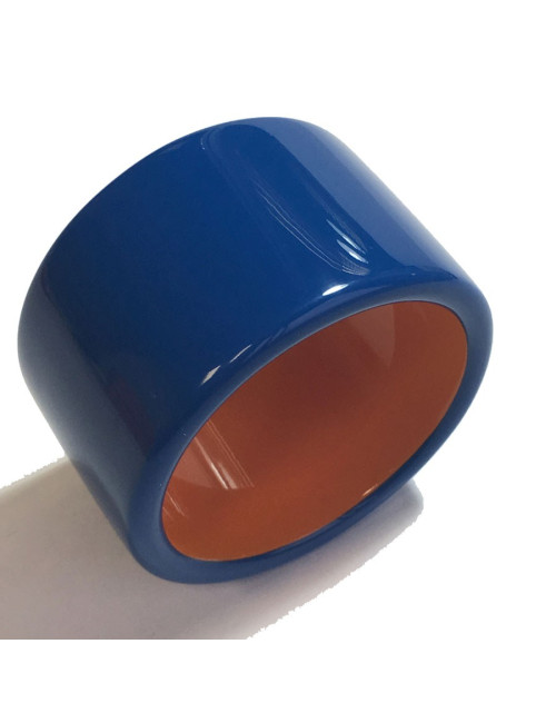 Manchette HERMÈS en bois laqué bleu et orange