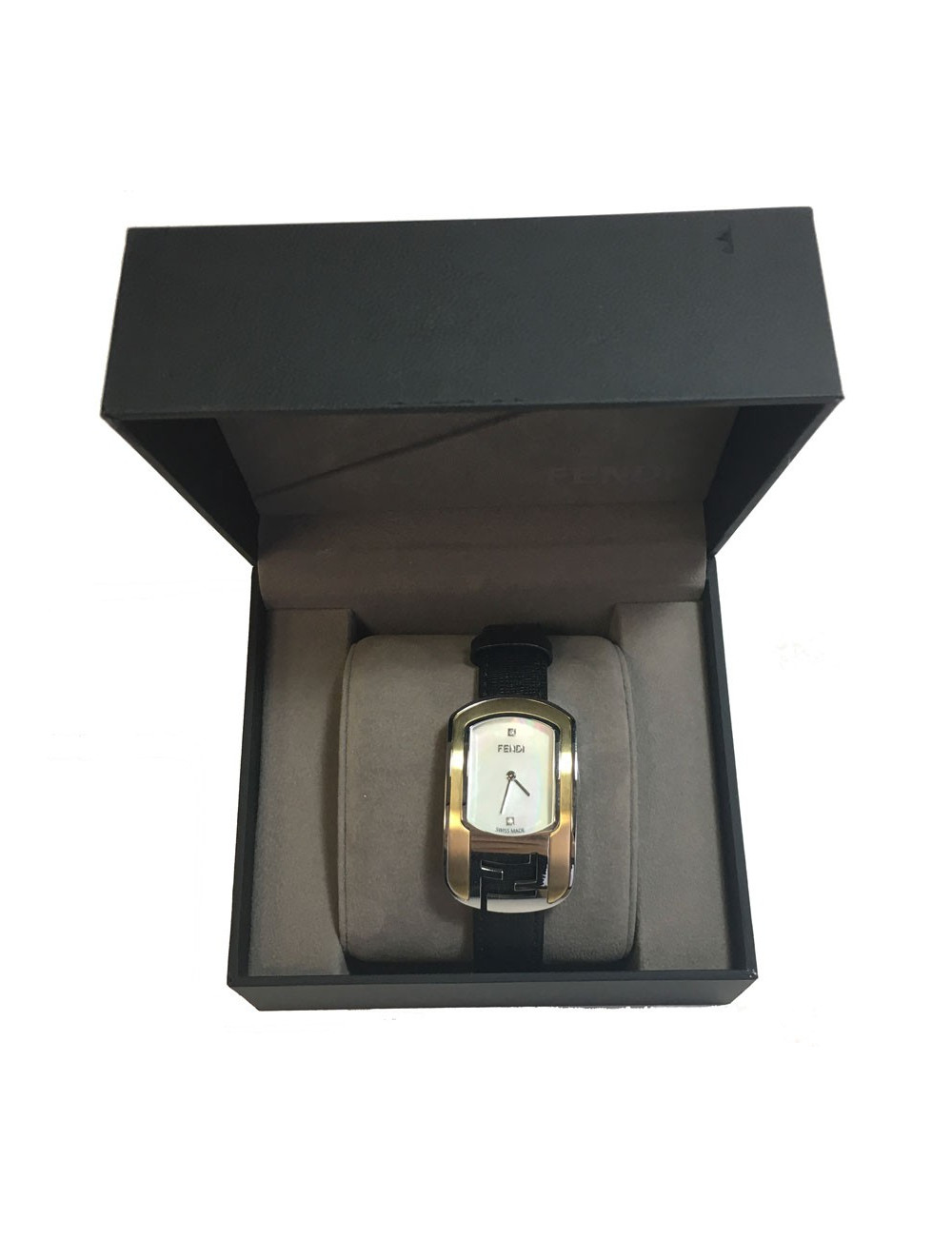 Montre FENDI collection Caméléon en cuir noir et métal doré