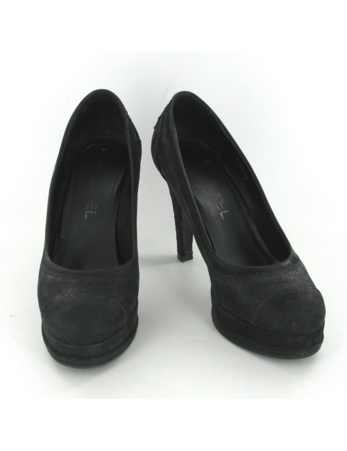 Escarpins cuir noir mâte T37 CHANEL