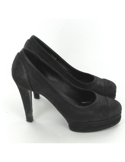 Escarpins cuir noir mâte T37 CHANEL