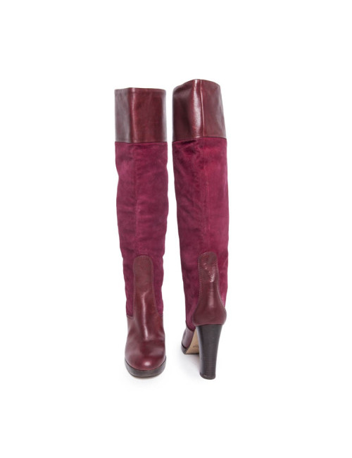 Bottes CHLOE T 36.5 veau velours cerise