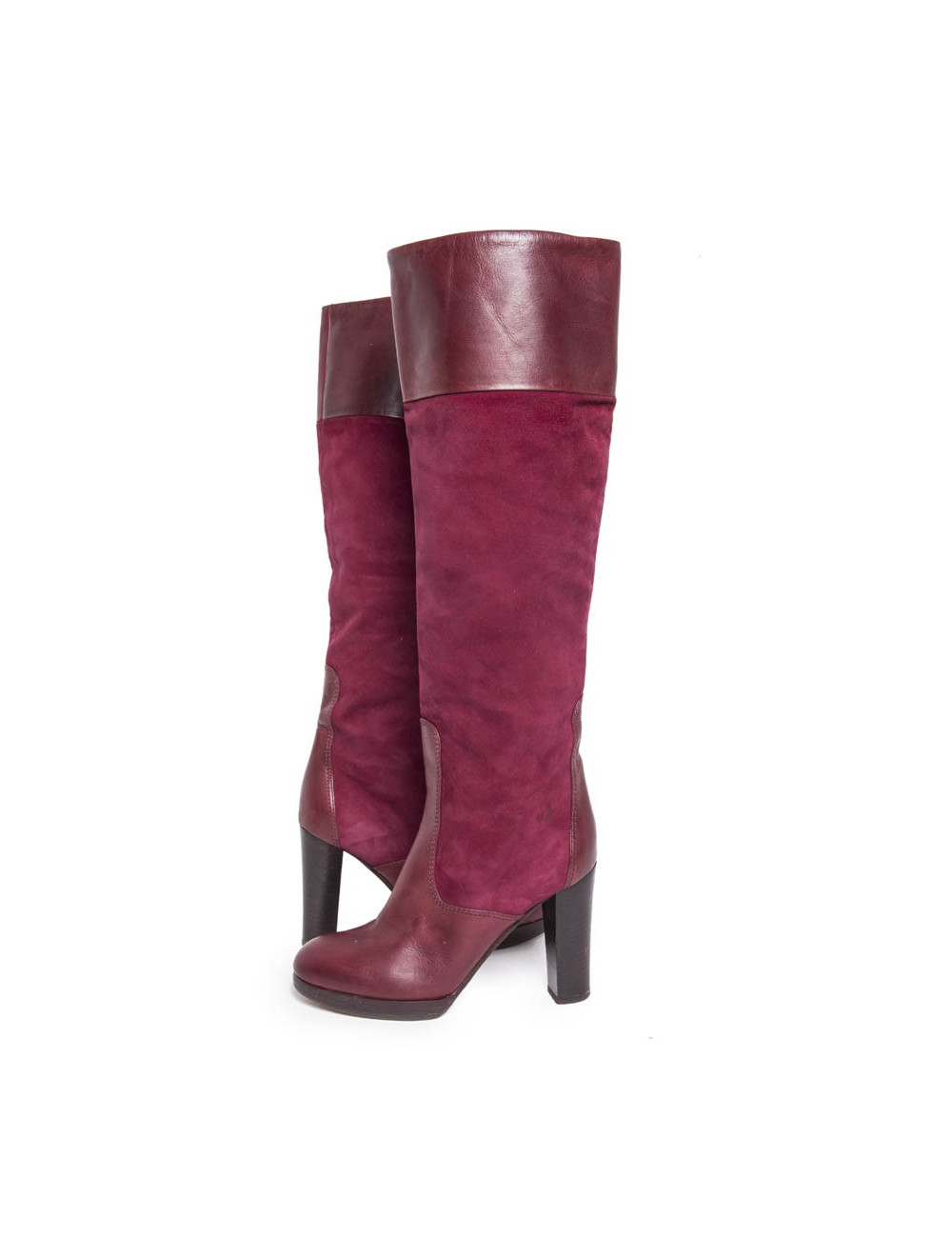 Bottes CHLOE T 36.5 veau velours cerise