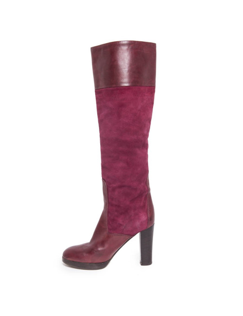 Bottes CHLOE T 36.5 veau velours cerise