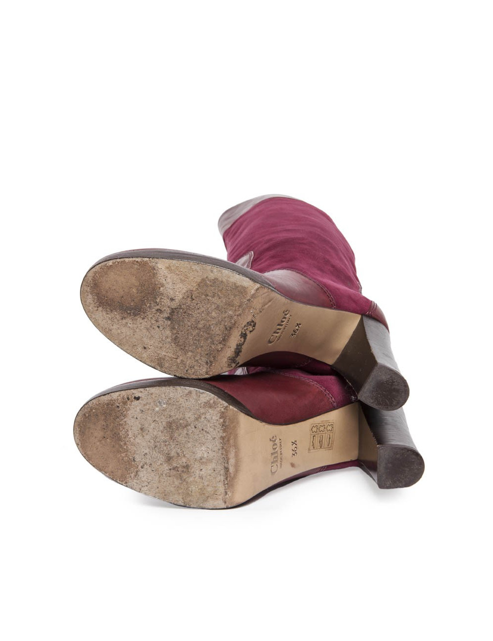 Bottes CHLOE T 36.5 veau velours cerise