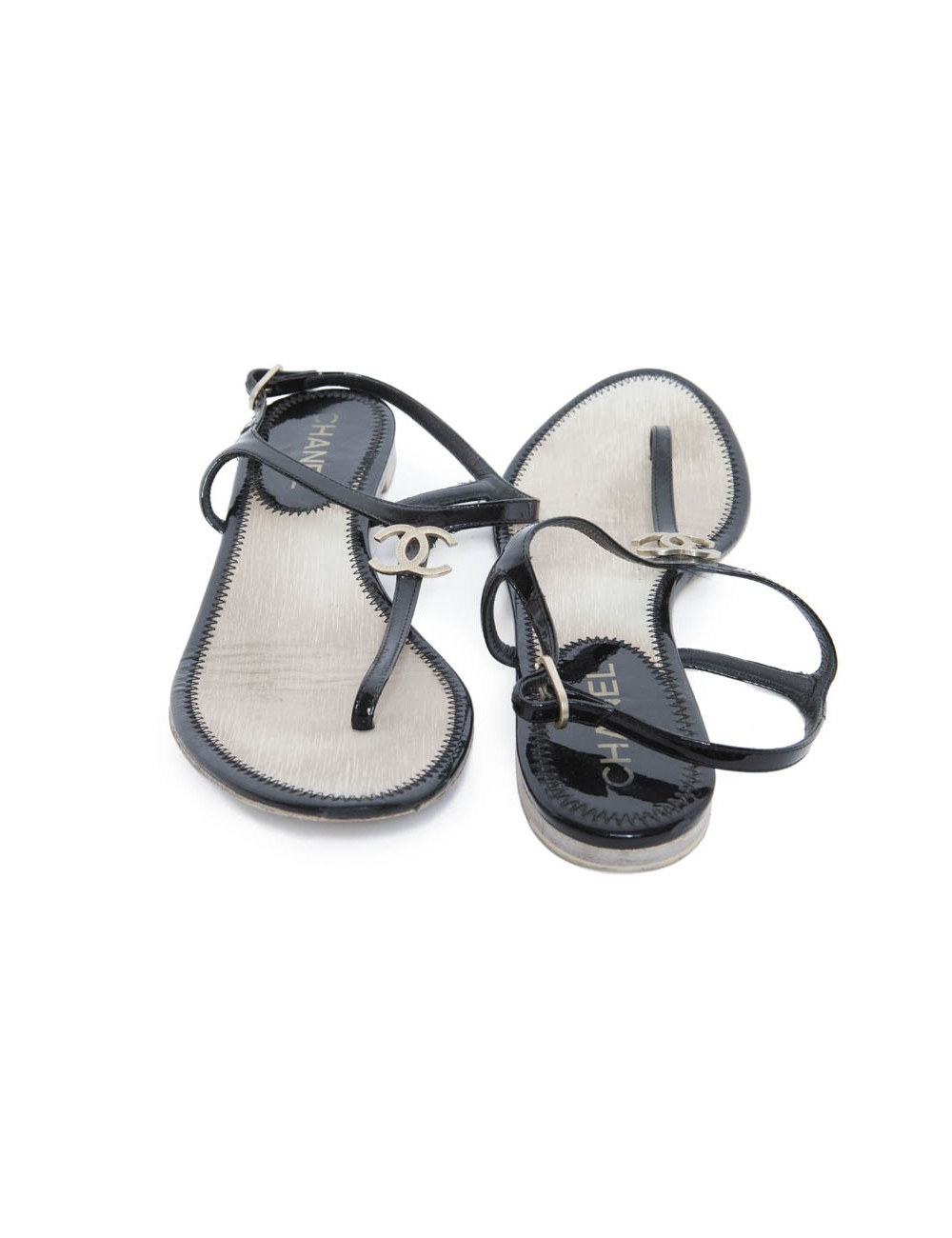 Sandales CHANEL T 39.5 noire interieur lamé