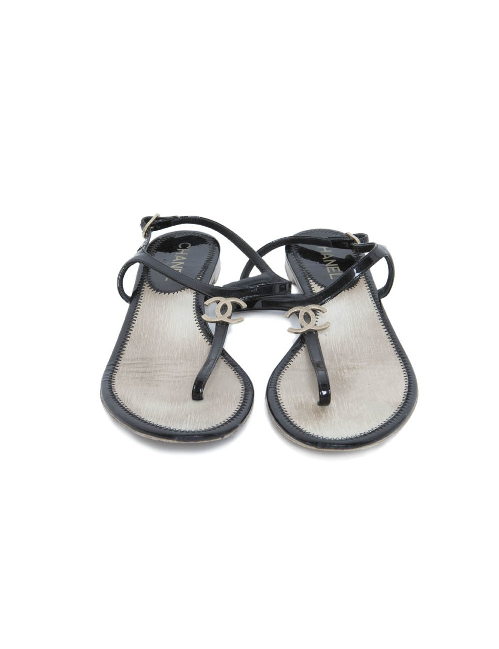 Sandals CHANEL T 39.5 black lame inside