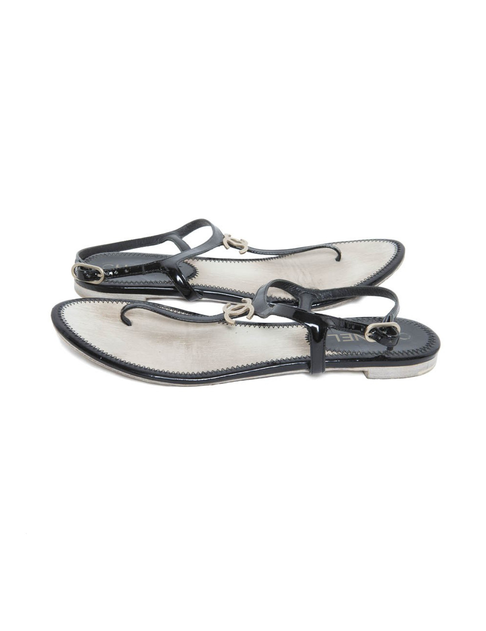 Sandales CHANEL T 39.5 noire interieur lamé
