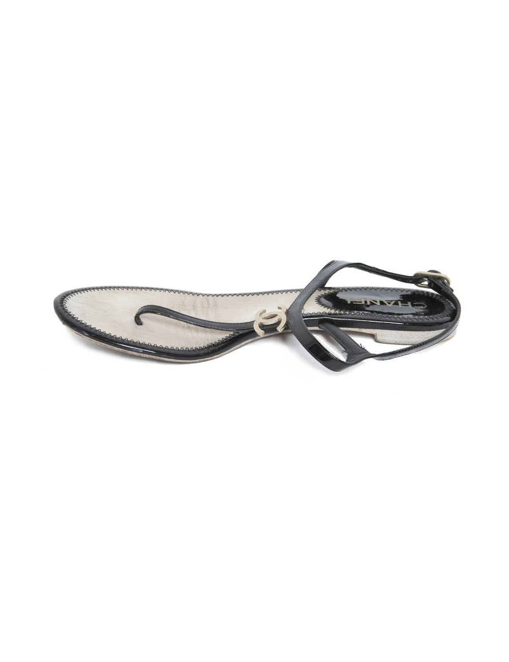 Sandals CHANEL T 39.5 black lame inside
