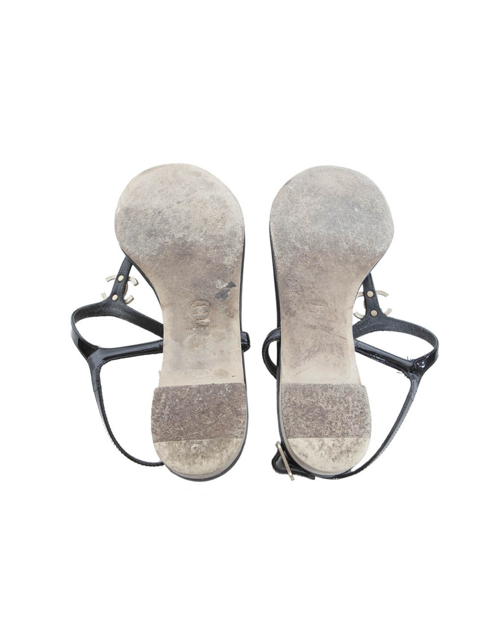 Sandales CHANEL T 39.5 noire interieur lamé