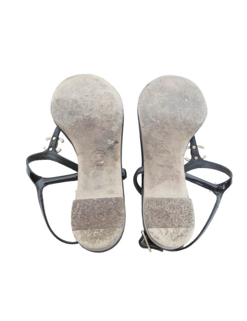 Sandales CHANEL T 39.5 noire interieur lamé