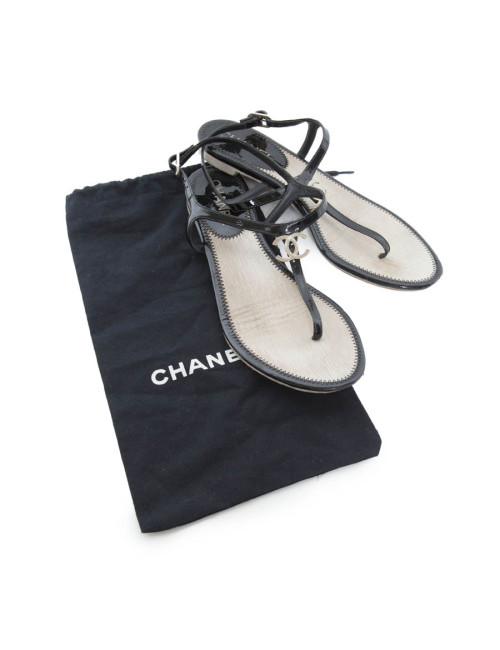 Sandals CHANEL T 39.5 black lame inside