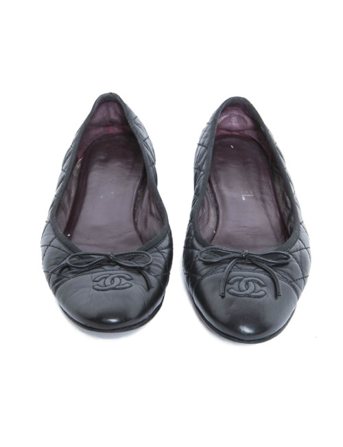 CHANEL black quilted leather t 39 en ballerinas