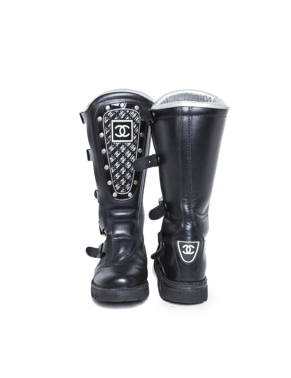 Bottes motarde CHANEL cuir noir T 39