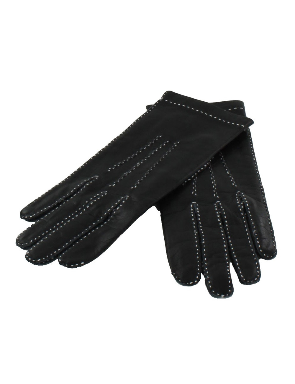 Gants HERMES en cuir lisse noir surpiqûres blanches