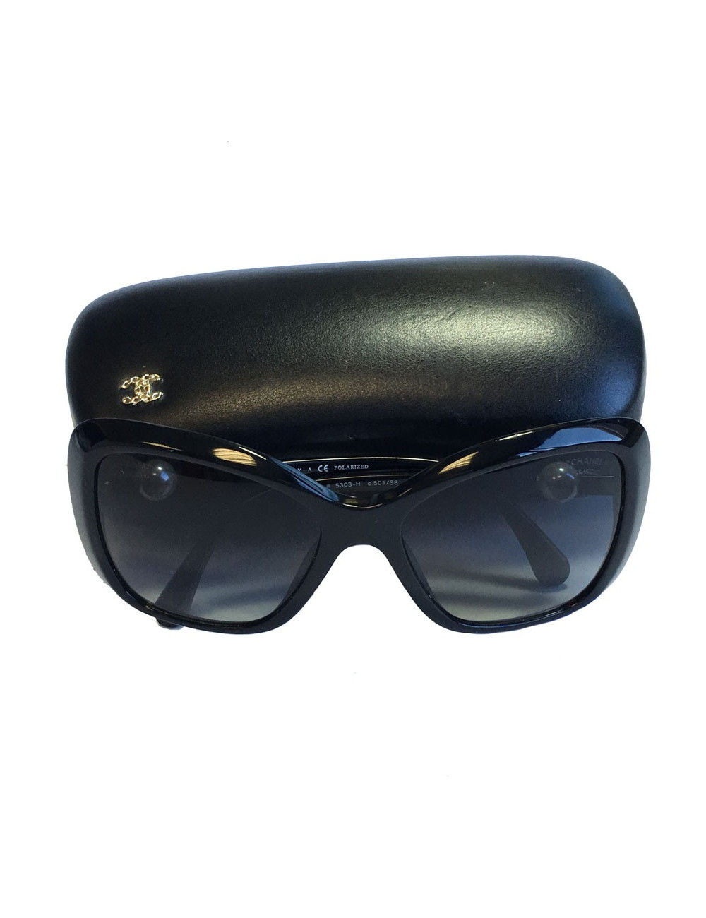 Lunettes de soleil CHANEL en plastique noir 
