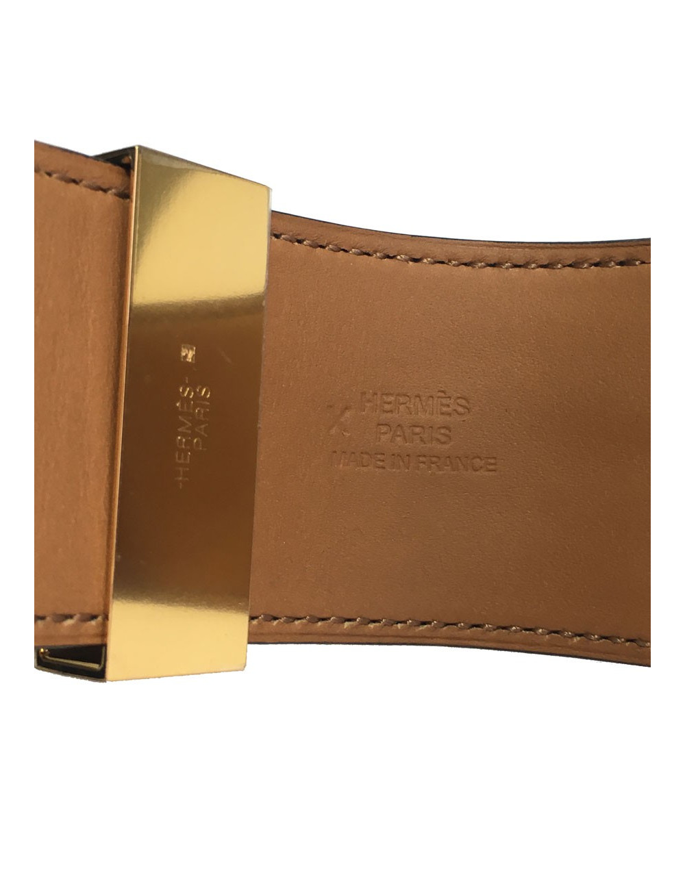 Manchette MEDOR HERMES en cuir box veau noir et bijouterie laiton plaqué or