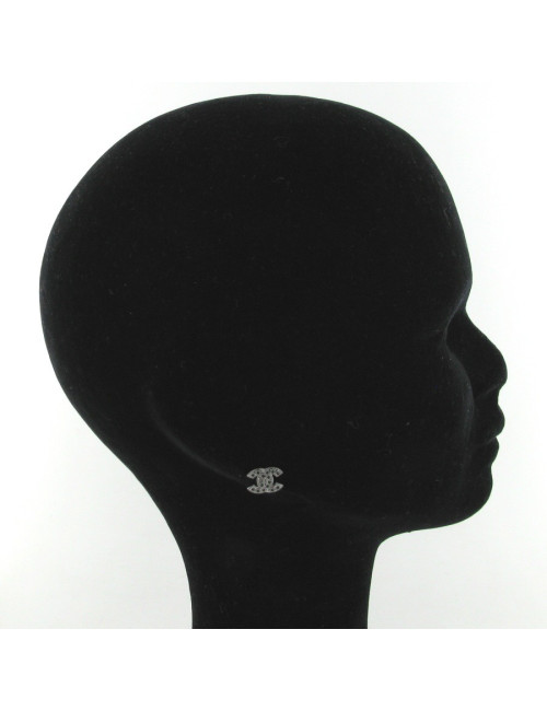 Clous d'oreilles CC ruthénium et strass noirs CHANEL