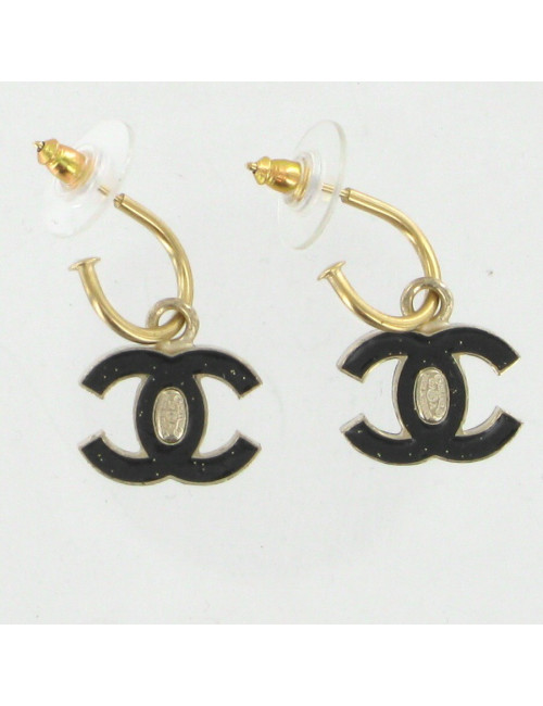 Clous d'oreilles CC émaillés noirs CHANEL